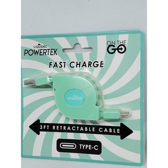 Liquipel Powertek On The Go Fast Charge Mint Type C 3ft Retractable Phone Cord - Picture 12 of 12